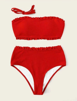 Lajo Textured Two Piece Bikini in Red
